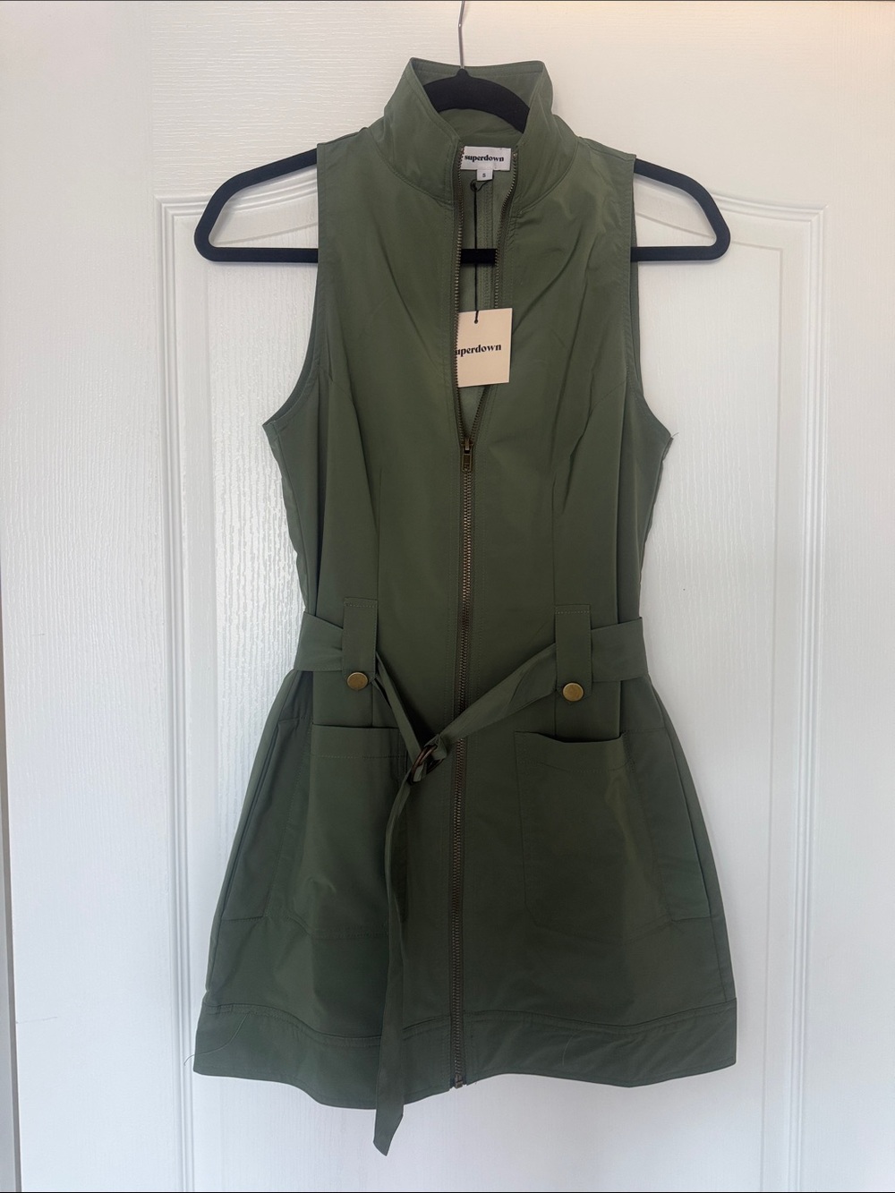 superdown Olive Utility Zip Front Mini Dress